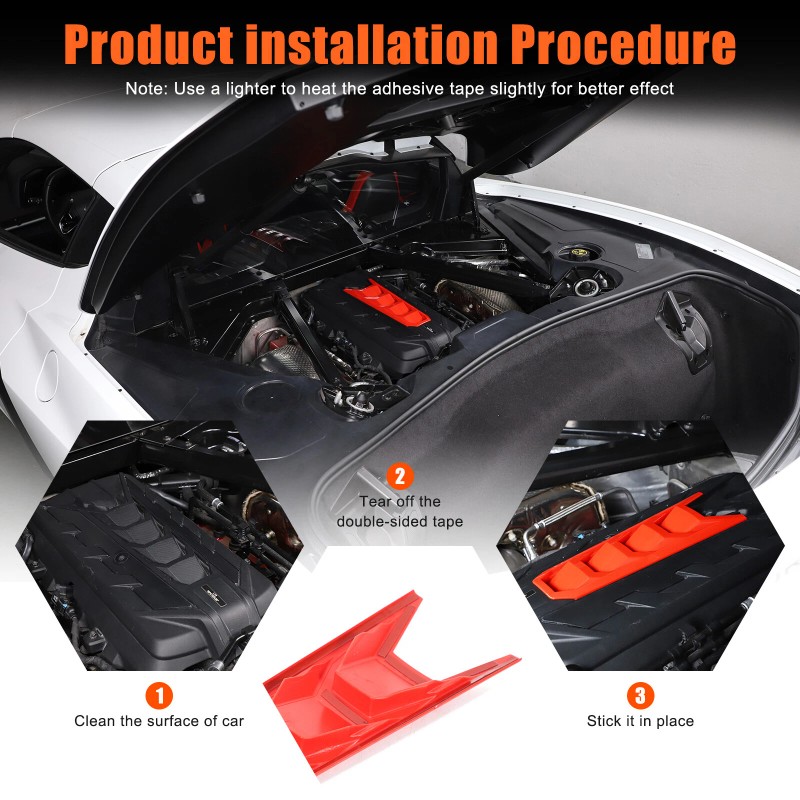 necar2020 Red Car Engine Bay U-Shaped Cover ABS Accessories Kit