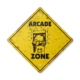 Arcade Vintage Crossing Sign Zone Xing | Indoor/Outdoor Plastic | 14" Tall Rustic Game Room gameroom Machine Pinball Shooting pin Ball Coin