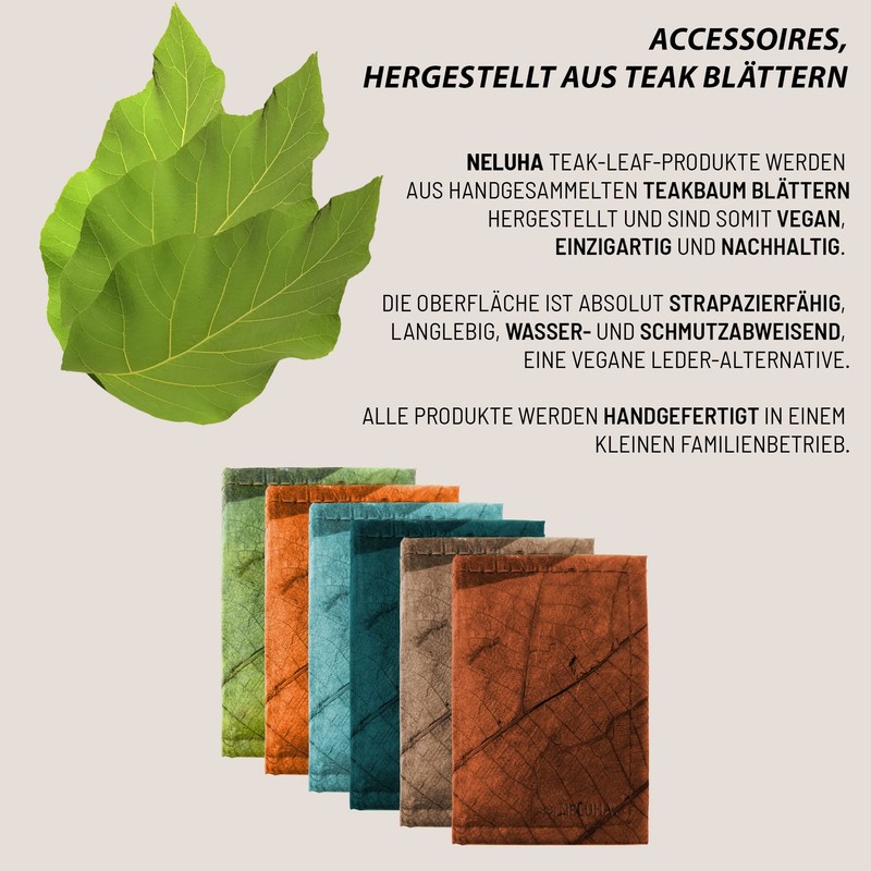 NELUHA Small Credit Card Holder Made of Teak Leaves Vegan
