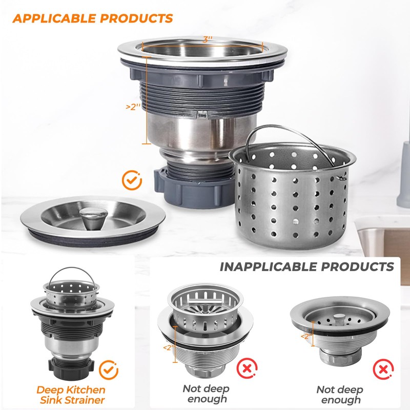 Deep Sink Strainer Basket – Fits Standard 3-1/2" Kitchen Drains