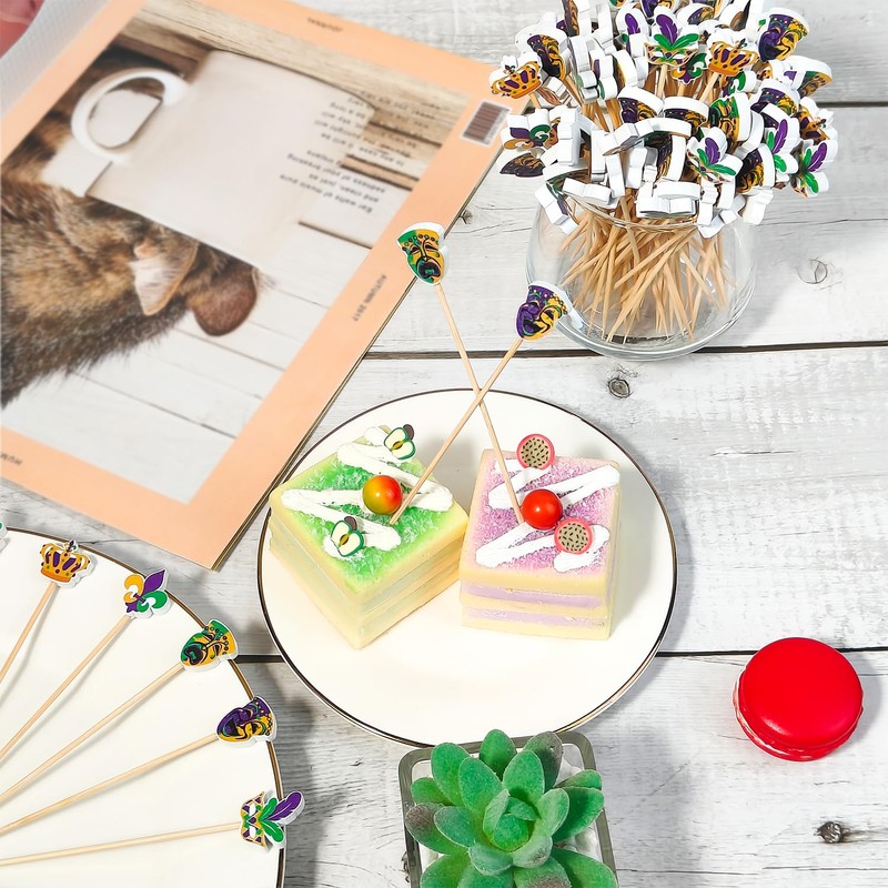 Mardi Gras Cocktail Picks Carnival Masquerade Decorative Long Toothpicks Fruit