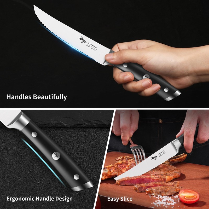 MAD SHARK Steak Knives Set of 8,Premium 12.6-inch Serrated Steak