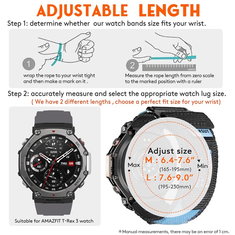 Torbollo Watch Band Compatible with T-Rex 3, Rugged Nylon Watch