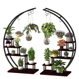 GDLF 5 Tier Metal Plant Stand Creative Half Moon Shape Ladder Flower Pot Stand Rack for Home Patio Lawn Garden Balcony Holder Black (2 Pack)
