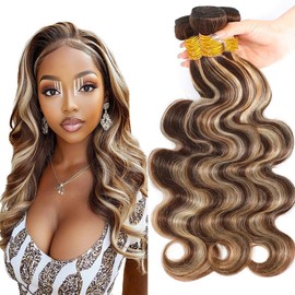 Dokksiiia #4 and #613 Piano Color Mix Weave Bundles P4613 Highlight Light Blonde Human Hair Bundles P4/613 Ombre Body Wave Double Weft Brazilian Human Hair Extensions 24 26 28 Inch