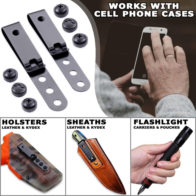 [2 Pack w/Hardware] HolsterSmith Universal Metal Belt Clip for Holster