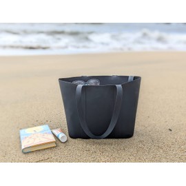 Bellwood Silicone Beach Tote Bag for Beach Pool Camping Shopping, Minimalism Standable Waterproof Washable, Black