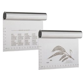 OLULU - 2 raspadores de banco de pastelería, raspador de alimentos de cocina de acero inoxidable con cubierta protectora, escala de medición grabada c