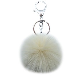 Pom Pom Keychain Artificial Fox Fur Soft Ball Keychains Fluffy Tote Pendant Car Bag Charm,beige