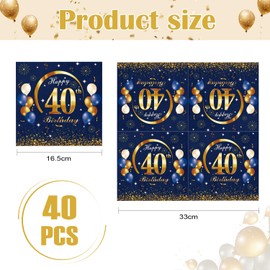 Blue Gold Happy 40th Birthday Napkins, Wentsent 40 Pcs 40th Happy Birthday Party Napkin Disposable, Birthday Serviettes Tissue Cocktail Napkins for Men Women He Her 40th Birthday Table Decorations