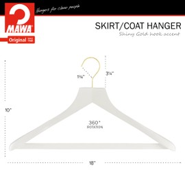 MAWA by Reston Lloyd, European Wooden Hanger, Beech Wood Body Form Hanger with Wide Supportive Shoulders, Rotating Hook, White Finish, for Shirts, Blazers, Pants, Dress Clothes, (27232), Set of 2