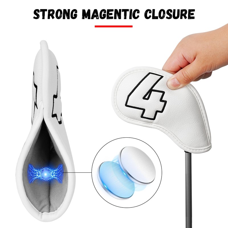 Craftsman Golf White Classic Iron Headcover set with Black Large