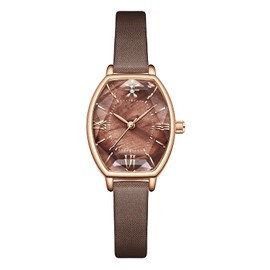 BESTKANG Womens Watch Elegant Dainty Leather Band Watches for Women Analog Quartz Watch Tonneau Dress Ladies Wrist Watch (Coffee)
