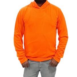 Zeluga 27-426-M Sun Protection UPF 50+ Safety Construction Work T-Shirts, High Visibility Hoodie, Polyester and Cotton Long Sleeve Hooded, Orange Medium