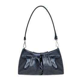 Charming Tailor - Bolso de mano para mujer, elegante, formal, plisado, de poliuretano, para cóctel, graduación, boda, fiesta, Azul marino metálico