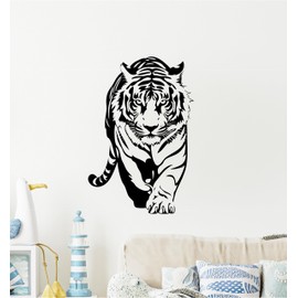 Tiger Stalking Vinyl Wall Decal Silhouette - Jungle Themed Sticker for Bedroom, Bathroom, or Door - Wildlife Big Cat Decor for Walls Inspirational Vinyl Wall Mural Lettering Decal (12" W x 18" H)