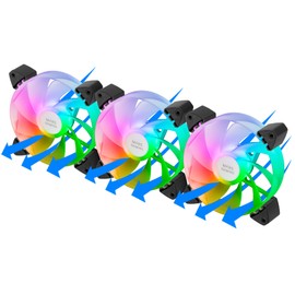 Mars Gaming MF-3AR, Kit 3x Fans 120 mm FDB, Inverted Rotor Blades, 360° ARGB Lighting Without Frame, Full Ring Light, PC Fan with Full ARGB Compatibility, Double Connection, Black