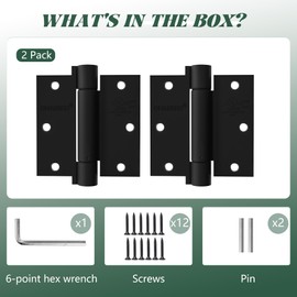 2 Pack Self Closing Door Hinges 3.5 inch Matte Black Spring Loaded Auto Close Hinges Square Corners Adjustable Tension for Interior Door 3 1/2 Auto Self-Closing Hinge