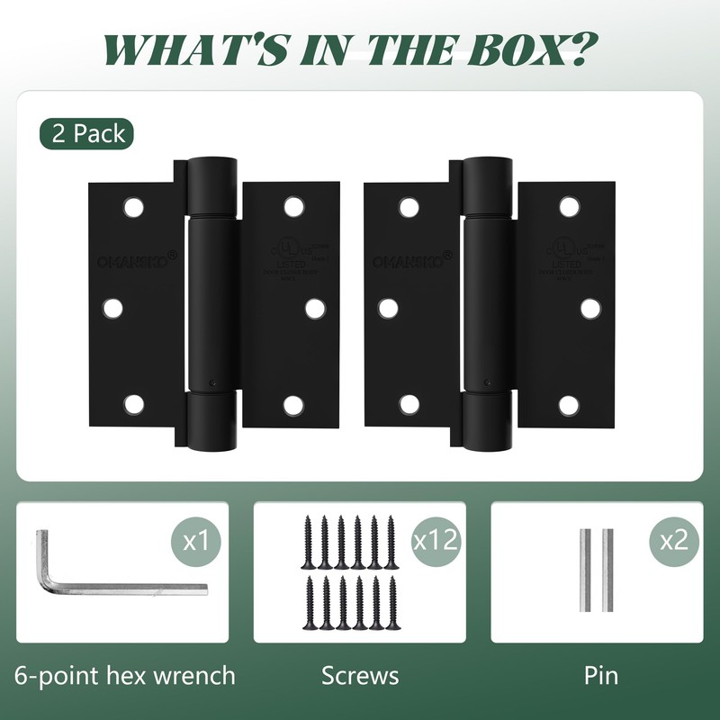 2 Pack Self Closing Door Hinges 3.5 inch Matte Black
