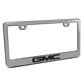 iPick Image for GMC in 3D on Silver Real 3K Carbon Fiber Finish ABS Plastic License Plate Frame