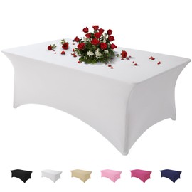Famstar Table Cloth White 4FT Spandex Tablecloth for Rectangle Table Fitted Table Cloths Stretch Covers Washable Wrinkle Free Tablecloths for Festival Camping Picnic Wedding Party Table Cover