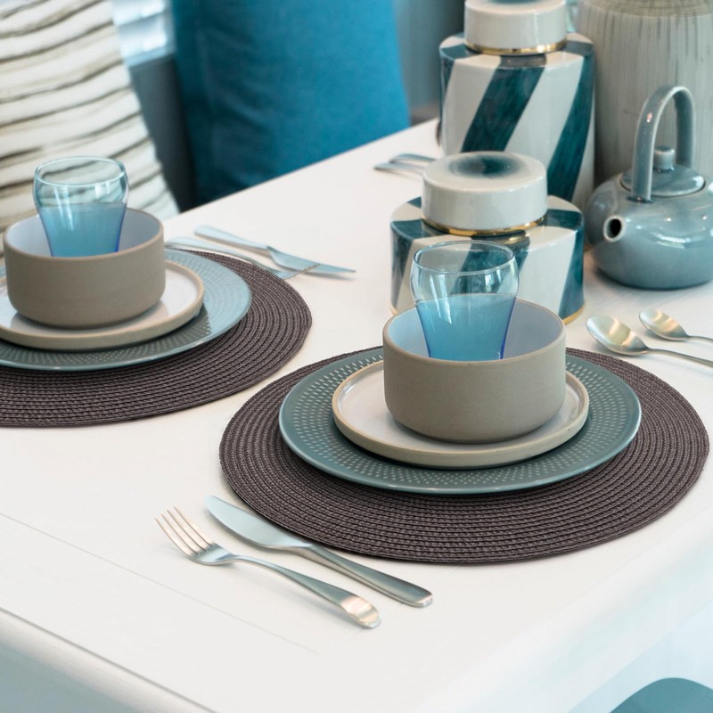 Brown Placemats Set of 4 Round Braided Placemats Plastic Woven
