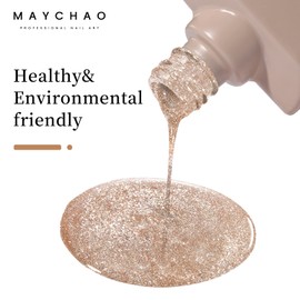 MAYCHAO 15ML Champagne Gold Gel Nail Polish 1Pc Champagne Glitter Shimmer Nail Polish Gel Soak Off UV LED Nail Art Starter Manicure Salon DIY at Home, 0.5 OZ