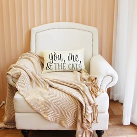 Ogiselestyle Farmhouse Pillow Covers with You Me and The Cats Quote 12 x 20 Inch Lumbar Pillow Covers Home Decorative Cotton Linen Cushion Case for Sofa Couch Cat Lover Gifts Family Room Décor