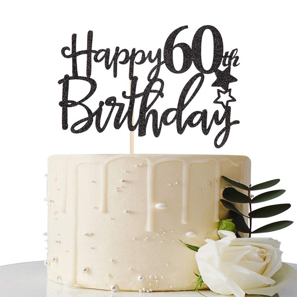 Black Happy 60th Birthday Cake Topper,Hello 60, Cheers to 60 Years,60 & Fabulous Party Decoration