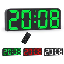 U-picks LED Wall Clock Silent,Digital Wall Clock Large Display with Remote Control,Three Alarms,Three Brightness Adjustments,Digital Alarm Clock Wall Clock for Living Room Warehouse Garage-Green Digit