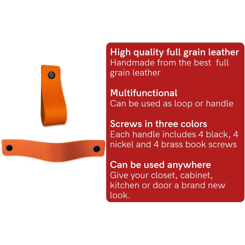 Brute Strength - Leather Handles for Furniture - Orange -