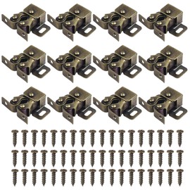 Tibapla 12 Pcs Door Catches, Antique Bronze Double Roller Cupboard Door Latch Hardware, Cupboard Cabinet Door Catches with Screws for Cabinet Cupboard Home Furniture