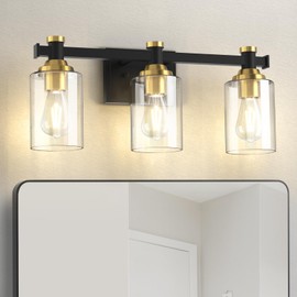 Amico Vanity Lights for Bathroom, 3-Lights Painted Bathroom Light Fixtures Over Mirror with Clear Glass Shade 20inch Wall Sconce Lighting Bath - Black & Gold
