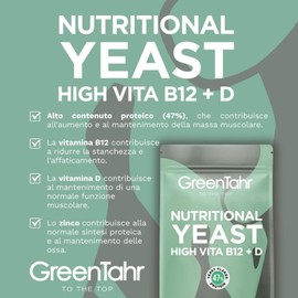 Green Tahr Lievito Nutrizionale Vitamine B12+D in Scaglie 500 g. Lievito Alimentare Inattivo Ricco di Vitamine B Proteine 47%. Nutritional Yeast in Fiocchi Senza Glutine. Ideale come Formaggio Vegano