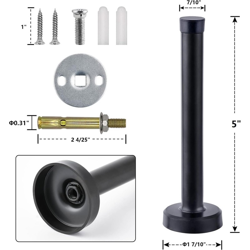 Door Stoppers, Long Door Stop, 5 Inch Door Stopper, Black