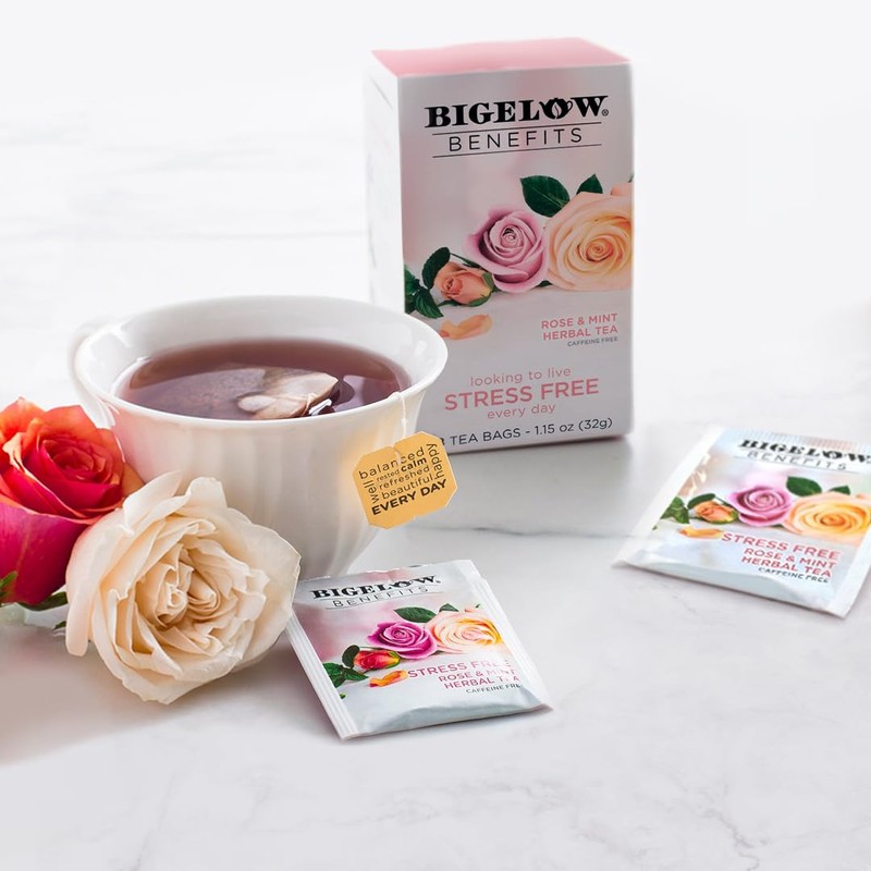 Bigelow Benefits Stress Free Rose & Mint Herbal Tea, Caffeine