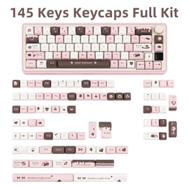 COOMICKEY PBT Keycaps 145 Keys, Dye Sublimation PBT Custom Keycap Set, Pink Chocolate Keycaps, Cute Key Cap FOA Profile Keyboard Keycap Set for Cherry Gateron MX Switches Mechanical Keyboard