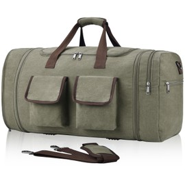 Large Duffle Bag for Travel, 60L Canvas Travel Duffel Bags Travel Bags Overnight Weekend Gym Bag Carry On Duffel Bag with Wet Dry Separation Pocket & Shoe Compartment(Army Green)