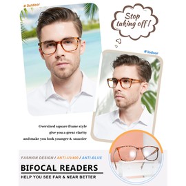MARE AZZURO XL Reading Glasses with Bifocals 1.5 Men, Blue Light Blocking Readers 1.50, Brown XL Reading Glasses 100 125 150 175 200 225 250 275 300 350