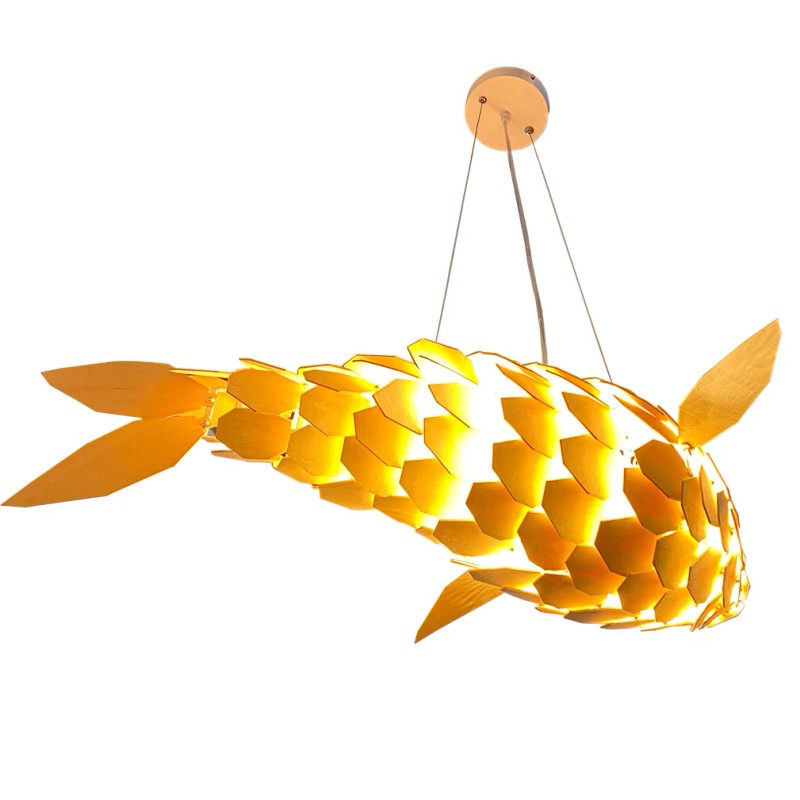 UNHO Large Artificial Brasswood Pendant Light Lamp Fish-shaped Ceiling Lights