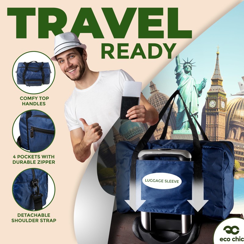 Eco Chic Recycled Cabin Holdall Bag, Lightweight Foldable Carry-On Luggage
