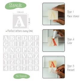 Baby Shower Games Blocks to Decorate 111 Pcs Includes 36 Stencils 50 Wooden Baby Blocks 24 Acrylic Markers - Plain Wooden Blocks Great for Woodland Baby Shower Games and Gender Reveal