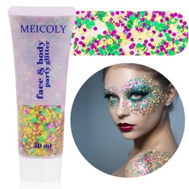 MEICOLY MEICOLY Mardi Gras Face Glitter,Mardi Gras Outfit for Women Kids,Mardi Gras Accessories for Carnival,Gold Green Purple Mixed Chunky Glitter,Rave Festival St Patricks Day Glitter for Face/Body/Hair