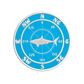Compass w/Shark Embroidered Premium Patch Iron-On or Sew-On Embroidery Applique - Color: Blue - Nautical Sea Ocean Creatures Beach - Fun Novelty Badge Biker Emblem - Vacation Tourist Souvenir