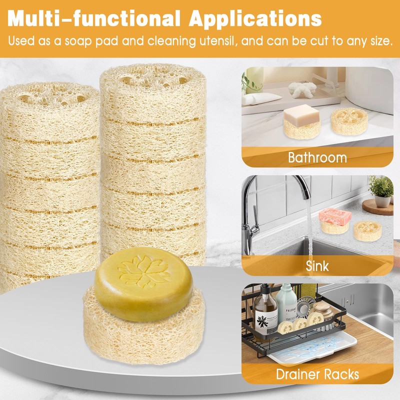Pack of 30 Natural Loofah Sponge Soap Pads, 100% Loofah