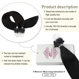 Moresoo Micro Bead Hair Extensions for Women Real Human Hair Natural Black Micro Loop Extensions Long and Straight 50g/50s 20 inch
