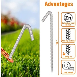 4 Pack Tent Stakes Metal Tent Pegs 12 inch Heavy Duty Tent Pegs Galvanized Strong Tent Stakes Steel Stakes for Camping Canopy Tarp Sand Ground Mountains Garden Wedding and Christmas Decorations