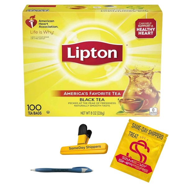 Lipton Tea Bags | Lipton Tea Bags For A Naturally Smooth Taste Black Tea Iced or Hot Tea That Can Help Support a Healthy Heart 100 COUNT tea bags | SameDay Shippers Offers Free Pen and Comes With SameDay Shippers BRANDED Bag Clip