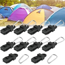 KLYNGTSK 10 PCS Large Tarp Clips Lock D-Shape Plastic Clip Windproof Awning Clamp Grip Carabiner Hanging Hook Tarpaulin Clips Lock for Outdoor Camping Hiking Travling Accessories (Black)