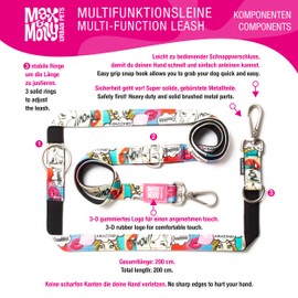 Max Molly Multifunctional Dog Lead, Padded, Reflective, Pink, Length: 200 cm, Size: XS-L